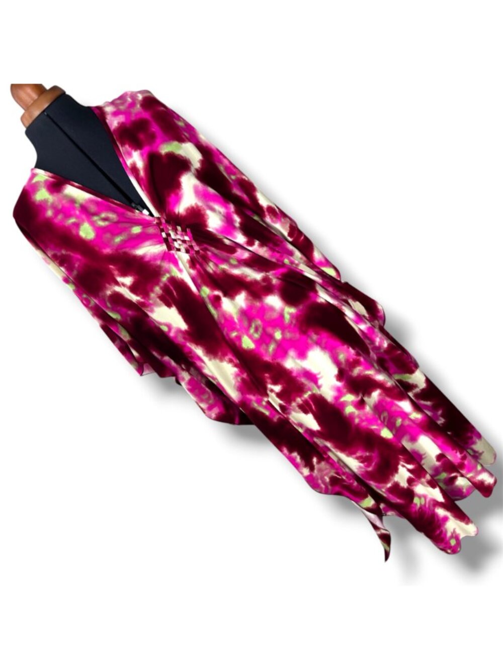 Tie-Dye Pink & Burgundy Kaftan Dress With Woven Front Flowy Size Free - Picture 2 of 8